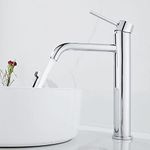 Maynosi Tall Bathroom Basin Mixer Taps, High Rise Faucet for Countertop Basin, Tall Monobloc Lever Sink Taps, Modern Monobloc Tap with Flexible Hoses, Chrome