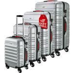 MONZANA® 4 Piece Travel Suitcase Set | ABS Hard Shell Luggage | 4X Spinner Wheels | Anti-Scratch | Carry On Bag Small Cabin Medium Large XL Trolley Cases | Built in Lock | Silver