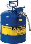 Justrite AccuFlow 7250320 Type II Galvanized Steel Safety Can with 5/8" Flexible Spout, 5 Gallon Capacity, Blue