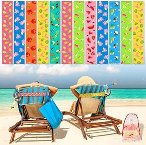 Tessco 12 Pack Towel Bands for Beach Chairs Towel Clips for Pool Chairs with Storage Bag Lounge Beach Cruise Chair Towel Strap Holder Elastic Windproof Beach Accessories (Novel Style,12 x 2 in)