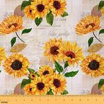 Sunflower Print Fabric by The Yard, Chic Floral Upholstery Fabric for Chairs, Old Letters Decorative Fabric, Rustic Romantic Flowers Outdoor Fabric, Upholstery and Home Accents, 5 Yards, Yellow