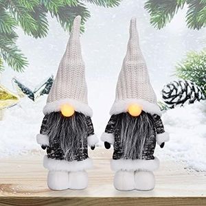 Fashionwu 2pack Christmas Gnome Plush 12in with LED Light, Swedish Tomte Elf Doll Tomte Gnome for Christmas Decoration, Scandinavian Gnome Gifts for Kids Home Holiday Decor (Grey & White)