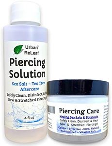 Urban ReLeaf SET Piercing Solution & Piercing Care ! Healing Sea Salts & Tea Tree AFTERCARE Safely Clean, Soothe & Heal New & Stretched Piercings. Gentle Natural Soothing Works Fast, Non-Iodized