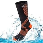 LEAKDRY Waterproof Socks, [SGS Certified] Breathable Waterproof Socks for Men Skiing Cycling Wading Kayaking Running Socks, Black With Orange Stripes, 4-6