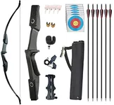 Monleap Archery 53" Takedown Recurve Bow and Arrows Set for Adults Longbow Kit Left and Right Hand Straight Bow for Beginner Hunting Shooting Practice(Black,20lb)