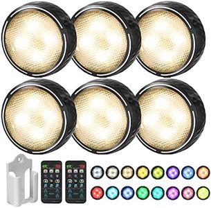 Onumii LED Puck Lights Battery Operated LED Under Cabinet Lighting Wireless Stick on Tap Lights with Remote Controll Color Changing Timer Function for Cabinets, Shelves, Closets - 6Pack White