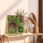 ECOOPTS 12"x12" Artificial Green Wall Hanging Decor 3D Fake Plants with Solid Wood Frames Faux Plants Greenery for Living Room Bathroom Kitchen Office Home Decorations, Style 2 Mixed Leaves, 1 Pack