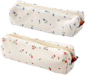 SHIDESHIN Cute Floral Pencil Case Holder Pens Pouch Bag, 2 Pack Portable Storage Case Bags Cosmetic Organization for Women(Pink and Blue)