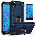 STARSHOP -Moto E6 Phone Case, [NOT FIT E6 Plus/Moto G6] with [Tempered Glass Protector Included] Metal Ring Stand Shockproof Drop Protection Phone Cover-Blue