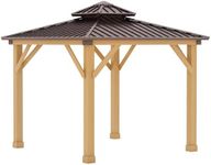 Outsunny 3x(3) M Outdoor Hardtop Gazebo Canopy with 2-Tier Roof and Solid Wood Frame, Outdoor Patio Shelter for Patio, Garden, Brown