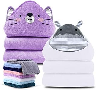 Cute Castle 2 Pack Hooded Baby Towel Rayon Made from Bamboo with 8 Washcloths - Soft Bath Towel for Bathtub for Babie, Newborn, Infant, Natural Baby Stuff Towel (Hippo and Cat)