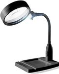 8X Desk Magnifying Light - Magnifying Glass for Reading and Crafts with 6 LEDs (No Glare, No Flickering) - Magnifying Lamp with Light and Stand, 2 Brightness Settings - Ideal for Seniors