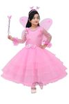 IKONIC FASHION Net Casual Solid Midi Fairy Dress Costume with Wings, Hairband for Girls Kids (Pink, 10-11 Years)