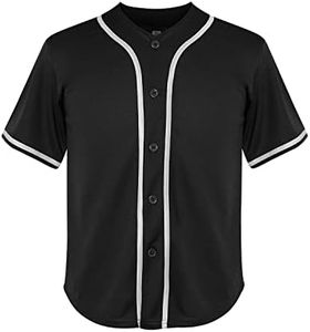 Youth Baseball Jersey Kids Button Down Short Sleeve Solid Color T-Shirt for School, PE, League Team Uniform (Black, S)