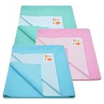 Tidy Sleep Instadry Anti-Piling Fleece Extra Absorbent Quick Dry Sheet for New Born Babies, Cotton Bed Protector Mattress Pack of 3 MGreen-Pink-SBlue Small (70x50) cm