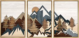 SIGNFORD Mountain Framed Wall Art, Abstract Wall Art, Rustic Wall Art, Forest Wall Art, Landscape Wall Art - 16"x24"x3 Panels