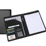 JINYUDOME A4 Clipboard Folder,Clipboard with Calculator Multifunctional Artificial Leather File Storage Device, Used for Interviews, Conference Presentations, Black