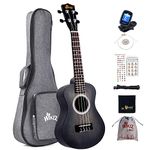 Winzz Ukulele Concert 23 Inches Black, Ukulele Beginner Kit for Adults and Children, Unique Color Design