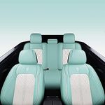 INCH EMPIRE Seat Cover 5 Seats Full Set Universal Fit for Most Vehicle Sedan SUV Truck Pickup Airbag Compatible Synthetic Leather Car Seat Cushion Protector Adjustable (Eggshell Blue&White Diamond)