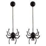 Lux Accessories Silvertone Black Round Rhinestones Drop Spider Dangle Halloween Earrings