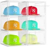 SCAVATA 6 Pack Hat Organizer Box, Stackable Clear Baseball Caps Holder Box Containers with Magnetic Door for Hats Snapback Cap Storag, Hat Rack Display Case, Holds 8 Hats Each (Clear)