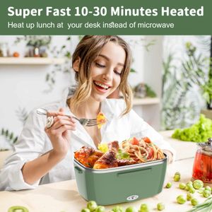 Electric Heated Lunch Box – Portable Food Warmer, Green/Grey