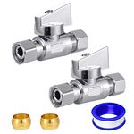 Breezliy 2 Pack Chrome Brass 3/8" Comp FIP x 3/8 Inch Compression MIP Quarter Turn Water Straight Angle Stop (Add on) Valve for Sink or Toilet,Water Supply