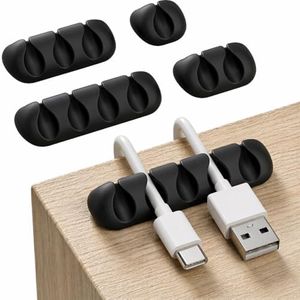GLUIT Adhesive Desktop Cable Organizer Versatile Cord Holders Wire Clips and Cable Holder Cord Organizer for Desk Table Accessories Office Spaces New Transparent 5 Pack