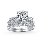 Classic 3.5CT Round Brilliant Cut Solitaire AAA CZ Side Stones Anniversary Engagement Wedding Band Ring Set For Women .925 Sterling Silver