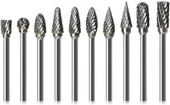 KEWAYO 10Pcs Double Cut Carbide Rotary Burr Set, 2.35mm Shank x 6mm Head, Metal/Wood Carving, Drilling, Engraving & Polishing