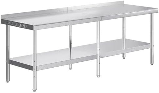 Jocisland 30" x 96" Stainless Steel Table for Prep & Work with Backsplash, Adjustable Under Shelf & Safe Design for Restaurant, Home and Outdoor