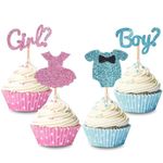 Boy or Girl Cupcake Toppers, 24Pcs Gender Reveal Cup Cake Topper for Baby Shower Birthday Party, Pink or Blue Cake Decorations, Gender Reveal Birthday Party Supplies Cupcake Topper