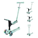 Globber Go Up Sporty Lights Kids Scooter Toddler Ride On - Removable Seat - 2 Year Warranty (Mint Green)