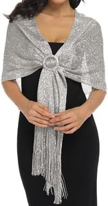 Rheane Shawls and Wraps for Evening Dresses Silver Shawls and Wraps Dressy Shawls and Wraps for Evening Wear Fall Formal 2024 Dressy Scarf (Dark Gray with Silver Glitter)