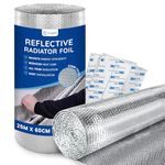 CUQOO Radiator Reflector Foil 25m x 60cm – 3.6mm Thick Radiator Reflector Panels - Energy Saving Radiator Foil Reflector Roll - Bubble Wrap Radiator Insulation Foil Reflector - Radiator Heat Deflector