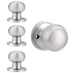 Probrico Brushed Nickel Dummy Door Knobs, Round Dummy Knobs on Rose, Stainless Steel Interior Door Knobs, Keyless No Turning Function, 4 Pack