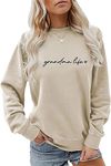 ESIKAH Grandma Life Sweatshirt, Grandma Heart Sweater, Womens Long Sleeve Crewneck Pullover Tops Cute Nana Gift Shirts, Beige, Large