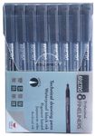 BRUSTRO Professional Pigment Based Fineliner |Black| Set of 8 - Tip Size 0.05mm, 0.1mm, 0.2mm, 0.3mm, 0.4mm, 0.5mm, 0.6mm and 0.8mm| Technical Drawing,Waterproof,Artist Illustration,Sketching,Mandala