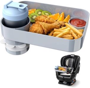 2Pack Car Seat Snack Tray for Kids, Mess-Free Square Travel Tray Cup Holder Snack Tray, Durable Car Food Tray for Toddlers, Universal Fit Kids Travel Road Trip Essentials (2, Grey)