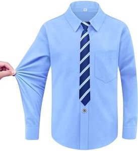 MagicSite Boys Light Blue Stretch Dress Shirt Set with Tie Kids Light Blue Long Sleeve Button-Down Shirt Size 14