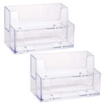 Xinzistar 2 PCS Business Card Holder Acrylic Plastic 2 Tiers Card Organiser Clear Card Display Stand Box for Office School Home Desk Tidy, Hold Up 240 Cards