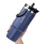 BUZIO 40oz Travel Mug with Straw and Handle - Iced Coffee Tumbler Cup - Coffee Travel Mug - Stainless Steel Water Bottle - Tumbler with 2-in-1 Lid and Straw - 100% BPA-Free - Car Coffee Cup Blue