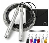 Titan Armour® Self-Locking & Adjustable, Adult Speed Skipping Rope | 2 x Steel Ropes 2.5mm & 3mm Thickness & Travel Case | Pro Jump Rope: Fitness, Crossfit, Boxing, MMA | UK Brand (Silver)