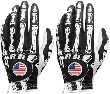 FINGER TEN Golf Gloves Men Right Handed Golfer Left Hand with Ball Marker 2 Pack Leather Breathable Comfortable Weathersof Grip Size Small Medium ML Large XL (Black&Bones, X/Large(Worn on Left Hand))