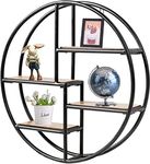 FANTASK Round Wall Shelf, 4-Tier Wood Floating Decorative Shelf w/Metal Structure, Circle Décor Shelf for Office Bedroom Kitchen Study Living Room