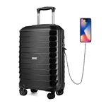 Kono Suitcase Luggage 55x35x20cm Cabin Case PP Material Lightweight Carry on with USB Charging Port Built-in TSA Lock 4 Spinner Wheels, 20'', Black