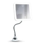 Fancii 10x Flexible Magnifying Mirror with 3 LED Light Settings, Rechargeable - Gooseneck Lighted Makeup Mirror for Bathroom, Locking Suction Mount, Cordless, 360° Rotatable (Mira 2 Plus)