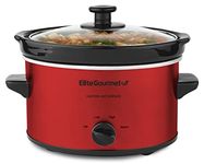 Elite Gourmet MST-275XR# Electric Oval Slow Cooker, Adjustable Temp, Entrees, Sauces, Stews & Dips, Dishwasher Safe Glass Lid & Crock (2 Quart, Metallic Red)