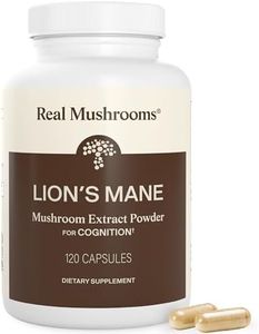 Real Mushrooms Lions Mane Mushroom Cognition (120 Capsules) Lions Mane Mushroom Powder Extract Capsules | Brain Supplement, Brain Vitamins, Focus Supplement