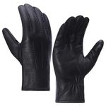 Meetoget Men's Deerskin Leather Gloves Winter Dress Leather Gloves With Warm Cashmere Lined CAM04,Black,Size S